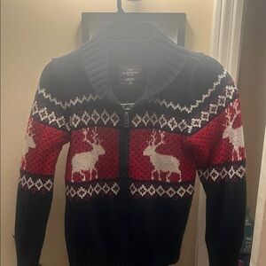 Boys H&M Navy and Red Zip-Up Christmas Sweater
